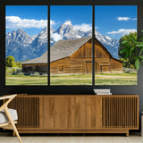 75948467-MGV-CV-36X24-Mountain Barn Scene Wall Art Canvas Print, Framed Rustic Farmhouse Style Art Picture Print, Country Cabin Decor Perfect Rustic