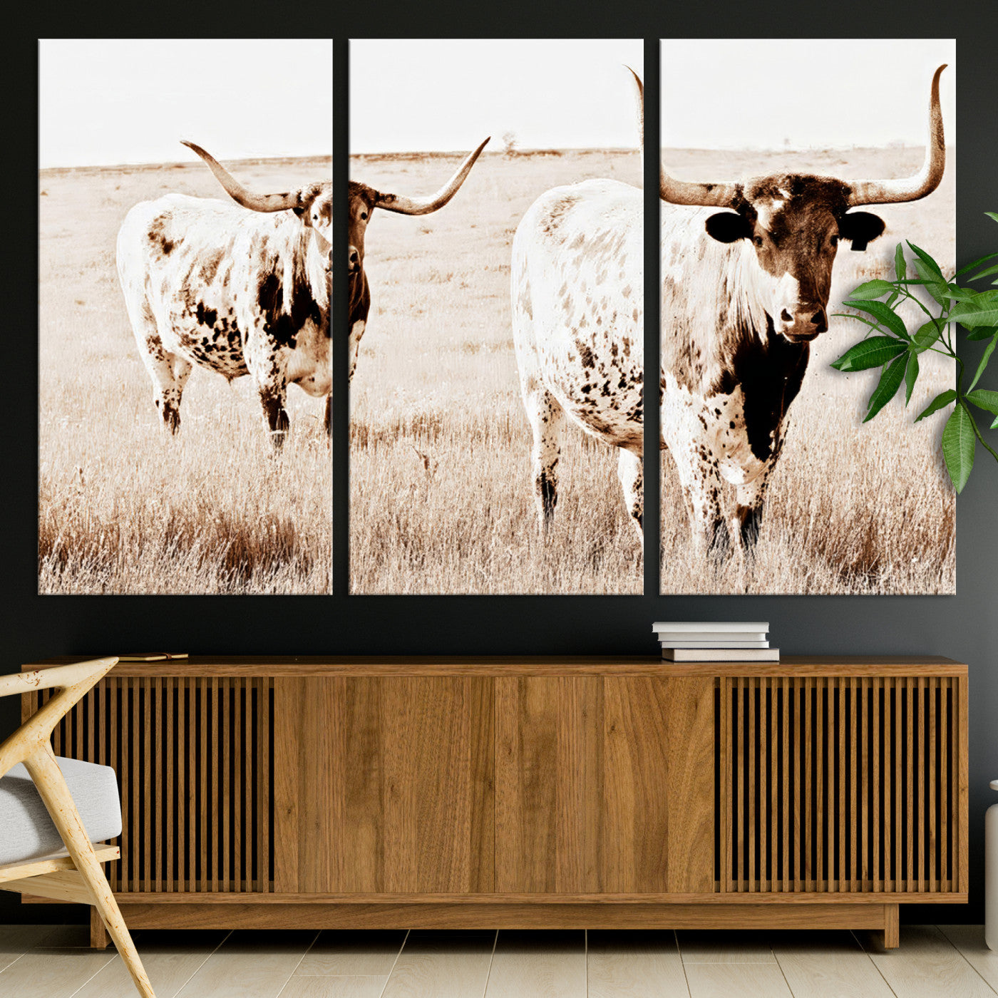 39672786-MGV-CV-36X24-Rustic Cow Scene Wall Art Canvas Print, Framed Farmhouse Style Cattle Art Picture Print, Prairie Animal Duo Perfect Rustic Western