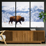 58512275-MGV-CV-36X24-Cowboy Aesthetic Wall Art Canvas Print, Framed Neutral Animal Theme Art Picture Print, Bison Ranch Style Perfect Rustic Western