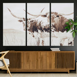 48161868-MGV-CV-36X24-Longhorn Cow Decor Wall Art Canvas Print, Framed Rustic Cattle Art Picture Print, Sepia Western Vibe Perfect Neutral Rustic