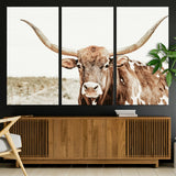 98924580-MGV-CV-36X24-Texas Longhorn Bull Wall Art Canvas Print, Framed Rustic Farmhouse Decor Art Picture Print, Western Animal Theme Perfect Rustic