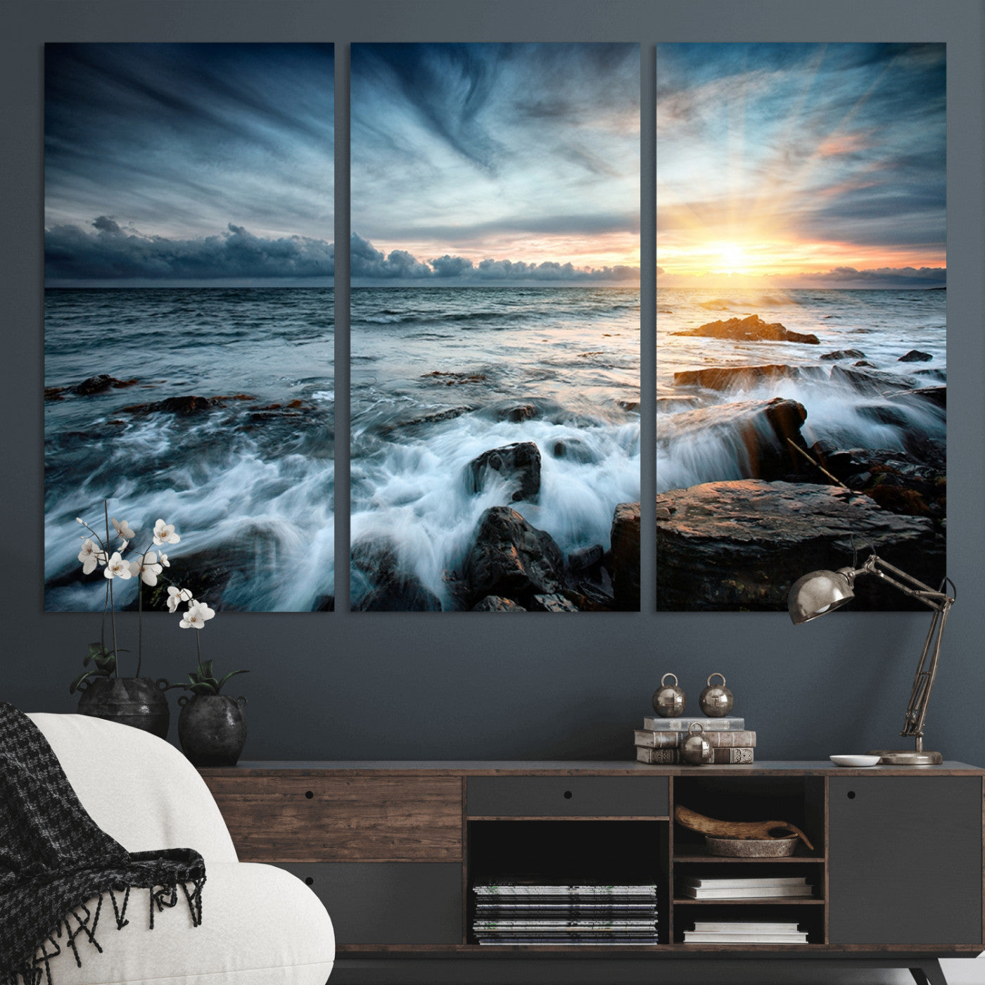 33428-MGV-CV-36X24-Ocean Sunrise Wall Art – Serene Seascape Canvas Print, Coastal Home or Office Decor, Perfect for Living Room, Bedroom, or Study