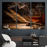 92305-MGV-CV-48X32-3P-Whiskey & Cigar Wall Art – Moody Whiskey and Cigar Canvas Print, Sophisticated Bar or Home Lounge Decor for Office, Man Cave or