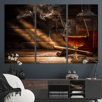 92305-MGV-CV-48X32-3P-Whiskey & Cigar Wall Art – Moody Whiskey and Cigar Canvas Print, Sophisticated Bar or Home Lounge Decor for Office, Man Cave or