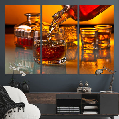 18250-MGV-CV-36X24-Whiskey Pour Wall Art – Captivating Whiskey Splash Canvas Print, Elegant Bar or Home Lounge Decor for Office, Man Cave or Living