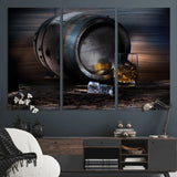 78049-MGV-CV-36X24-Whiskey Barrel Wall Art – Rustic Whiskey Barrel and Glass with Ice Canvas Print, Classic Bar or Lounge Decor for Home, Office, or