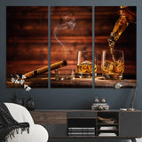 91042-MGV-CV-36X24-Whiskey & Cigar Wall Art – Elegant Whiskey Pour and Smoldering Cigar Canvas Print, Sophisticated Bar or Lounge Decor for Home,