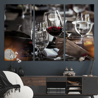 75513-MGV-CV-36X24-Elegant Wine Toast Wall Art – Close-Up Red Wine Glass at Dinner Table Canvas Print, Sophisticated Dining Room or Bar Decor
