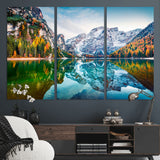 10402-MGV-CV-36X24-Snowy Mountain Lake Wall Art – Autumn Landscape Canvas Print with Reflection, Nature Decor for Living Room, Office, Bedroom or