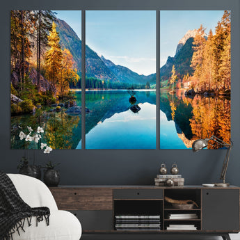 32962-MGV-CV-36X24-Mountain Lake Wall Art – Tranquil Autumn Landscape Canvas Print, Nature Reflection Decor for Living Room, Bedroom, Office or Cabin