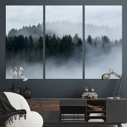 42596-MGV-CV-36X24-Misty Forest Wall Art – Atmospheric Pine Trees Canvas Print, Nature Landscape Decor for Living Room, Bedroom, Office, or Cabin