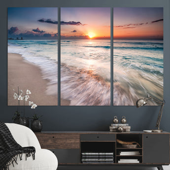71849-MGV-CV-36X24-Sunrise Ocean Beach Wall Art – Serene Seascape Canvas Print with Gentle Waves, Coastal Nature Decor for Bedroom, Living Room or
