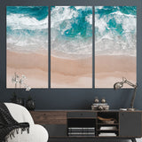 39236-MGV-CV-48X32-3P-Ocean Beach Wall Art – Aerial View of Waves and Sand Canvas Print, Coastal Home Decor for Living Room, Bedroom, Office or Beach