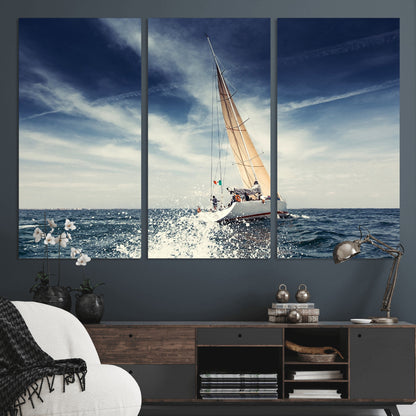 75430-MGV-CV-36X24-Sailing Boat Wall Art – Dynamic Ocean Yacht Canvas Print, Nautical Decor for Living Room, Office, Beach House or Cabin
