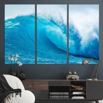 13117-MGV-CV-36X24-Ocean Wave Wall Art – Dynamic Blue Surf Canvas Print, Coastal Beach Decor for Living Room, Bathroom, Office, or Beach House