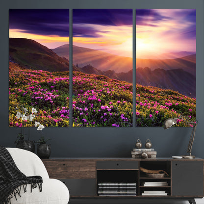 49741-MGV-CV-36X24-Mountain Sunrise Wall Art – Vibrant Floral Landscape Canvas Print, Nature Home Decor for Living Room, Bedroom Office or Cabin