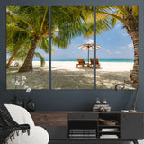 83601-MGV-CV-36X24-Tropical Beach Wall Art – Serene Palm Trees and Lounge Chairs Canvas Print, Relaxing Coastal Decor for Living Room, Bedroom or