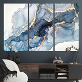 33782-MGV-CV-36X24-Abstract Marble Wall Art – Blue & Gold Fluid Painting Canvas Print, Modern Home Decor for Living Room, Bedroom or Office