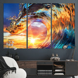 52890-MGV-CV-36X24-Surfing Wave Wall Art Canvas Print, Framed Sunset Ocean Art Picture Print, Ocean Wave Perfect Nautical Decor Artwork