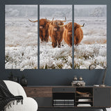 10396-MGV-CV-36X24-Highland Cattle Wall Art – Rustic Winter Landscape Canvas Print, Farmhouse Decor for Living Room, Office, Cabin or Country Home