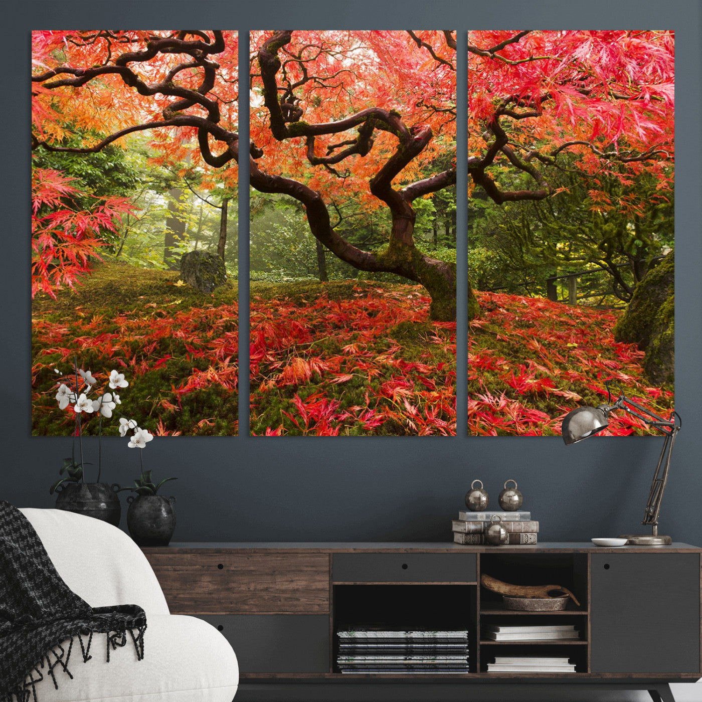 73343-MGV-CV-36X24-Autumn Maple Wall Art – Panoramic Vibrant Red Maple Tree Canvas Print, Seasonal Nature Decor for Office, Living Room or Garden