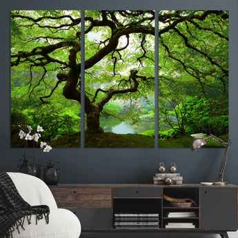 18094-MGV-CV-36X24-Emerald Canopy Wall Art – Panoramic Lush Green Tree Canvas Print, Serene Nature Decor for Office, Living Room or Meditation Space