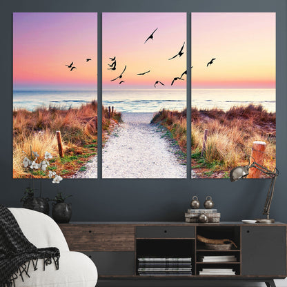 54411-MGV-CV-36X24-Coastal Path Sunrise Wall Art – Serene Ocean Canvas Print, Beach Landscape Decor for Living Room, Bedroom or Office, Peaceful