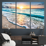 27815-MGV-CV-36X24-Ocean Sunrise Beach Wall Art – Serene Coastal Canvas Print with Waves and Golden Morning Light, Relaxing Seascape Decor for