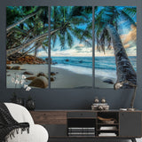 39679-MGV-CV-36X24-Tropical Palm Beach Wall Art – Serene Ocean Canvas Print with Palm Trees and Rocks, Coastal Paradise Decor for Living Room or