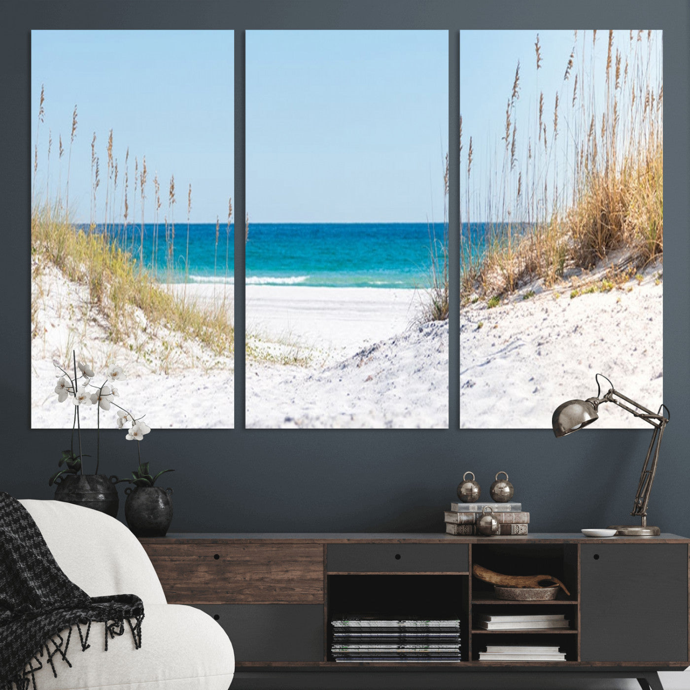 58498-MGV-CV-36X24-White Sandy Beach Wall Art – Panoramic Coastal Canvas Print, Ocean View Decor for Living Room, Bedroom, Office, Relaxing Seaside