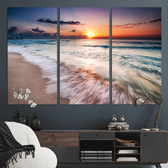 99906-MGV-CV-36X24-Morning Tide Canvas Print – Soft Sunrise Ocean Waves Wall Art, Coastal Serenity Decor for Home & Office