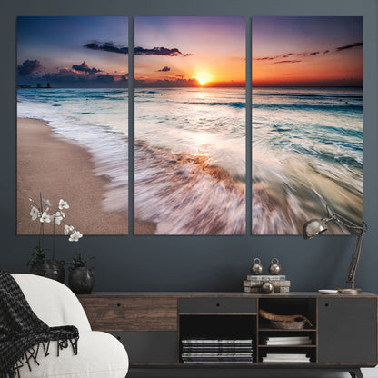 99906-MGV-CV-36X24-Morning Tide Canvas Print – Soft Sunrise Ocean Waves Wall Art, Coastal Serenity Decor for Home & Office