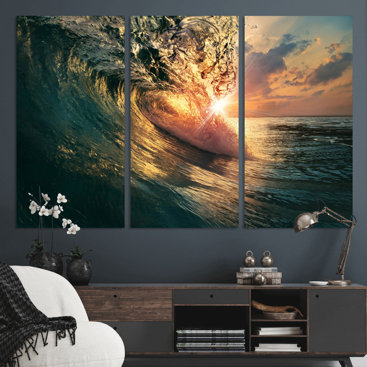 55359-MGV-CV-36X24-Radiant Ocean Wave Wall Art – Panoramic Surf Canvas Print, Vibrant Sunset Beach Decor for Home, Office or Man Cave