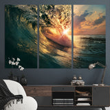 55359-MGV-CV-36X24-Radiant Ocean Wave Wall Art – Panoramic Surf Canvas Print, Vibrant Sunset Beach Decor for Home, Office or Man Cave