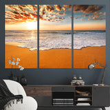 15399-MGV-CV-36X24-Golden Sunrise Beach Wall Art – Ocean Waves on Sandy Shore Canvas Print, Coastal Seascape Decor for Living Room or Bedroom