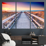 60625-MGV-CV-36X24-Beach Boardwalk Sunrise Wall Art – Coastal Pathway to Ocean Canvas Print, Seaside Landscape Decor for Home or Office