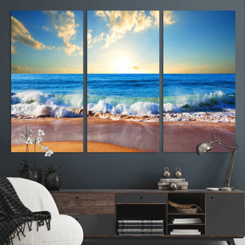 50522-MGV-CV-36X24-Ocean Sunrise Wall Art – Peaceful Beach Waves and Golden Horizon Canvas Print, Coastal Seascape Decor for Home or Office