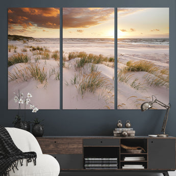 61246-MGV-CV-36X24-Coastal Sand Dunes Wall Art – Serene Beach Sunset Canvas Print with Grasses and Ocean View, Tranquil Seaside Decor for Living Room
