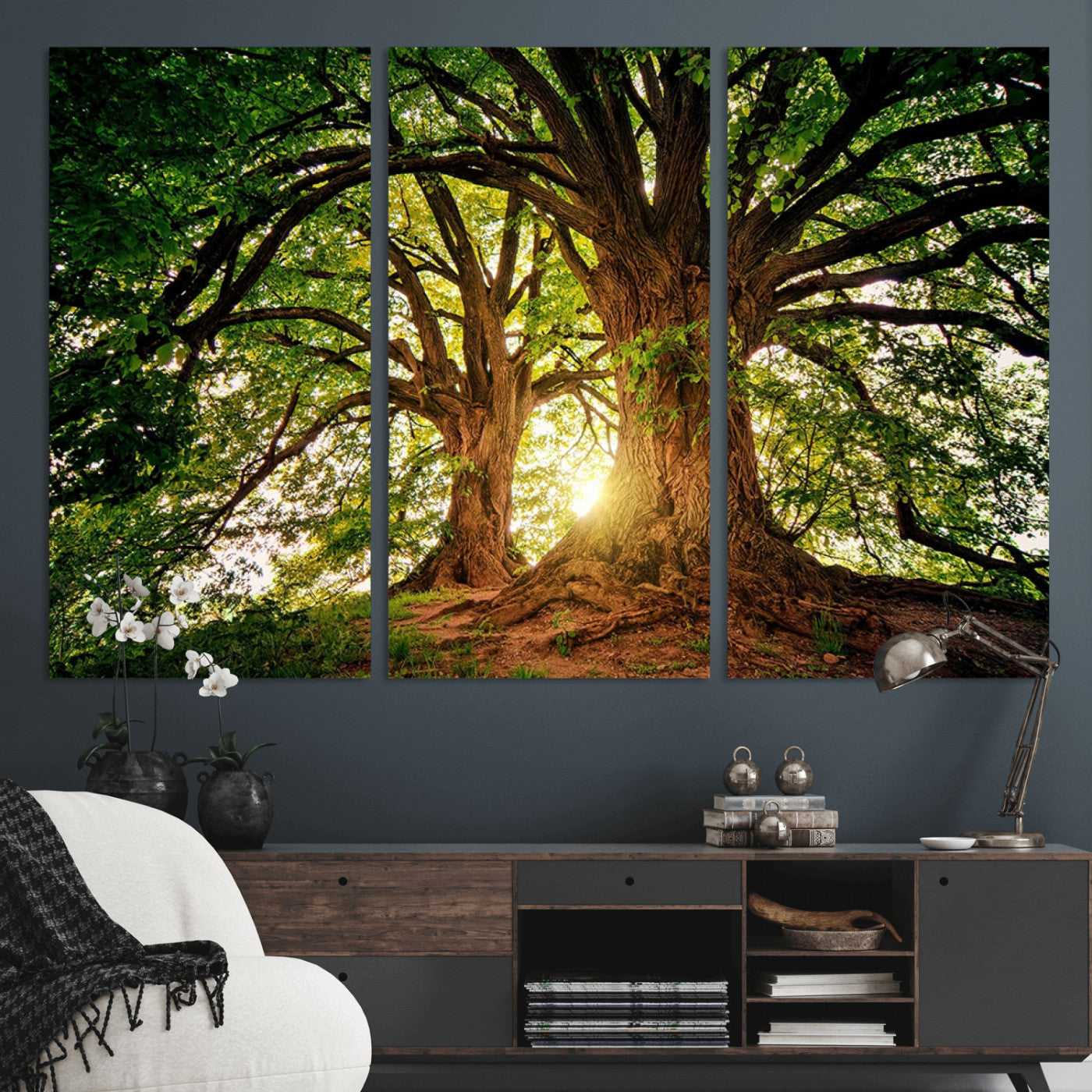 52150-MGV-CV-36X24-Majestic Tree Wall Art – Large Nature Canvas Print with Sunlight Through Branches, Rustic Forest Decor for Living Room, Bedroom or