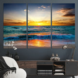 50627-MGV-CV-36X24-Ocean Sunset Wall Art – Serene Beach Canvas Print with Waves and Golden Sky, Coastal Decor for Living Room or Office