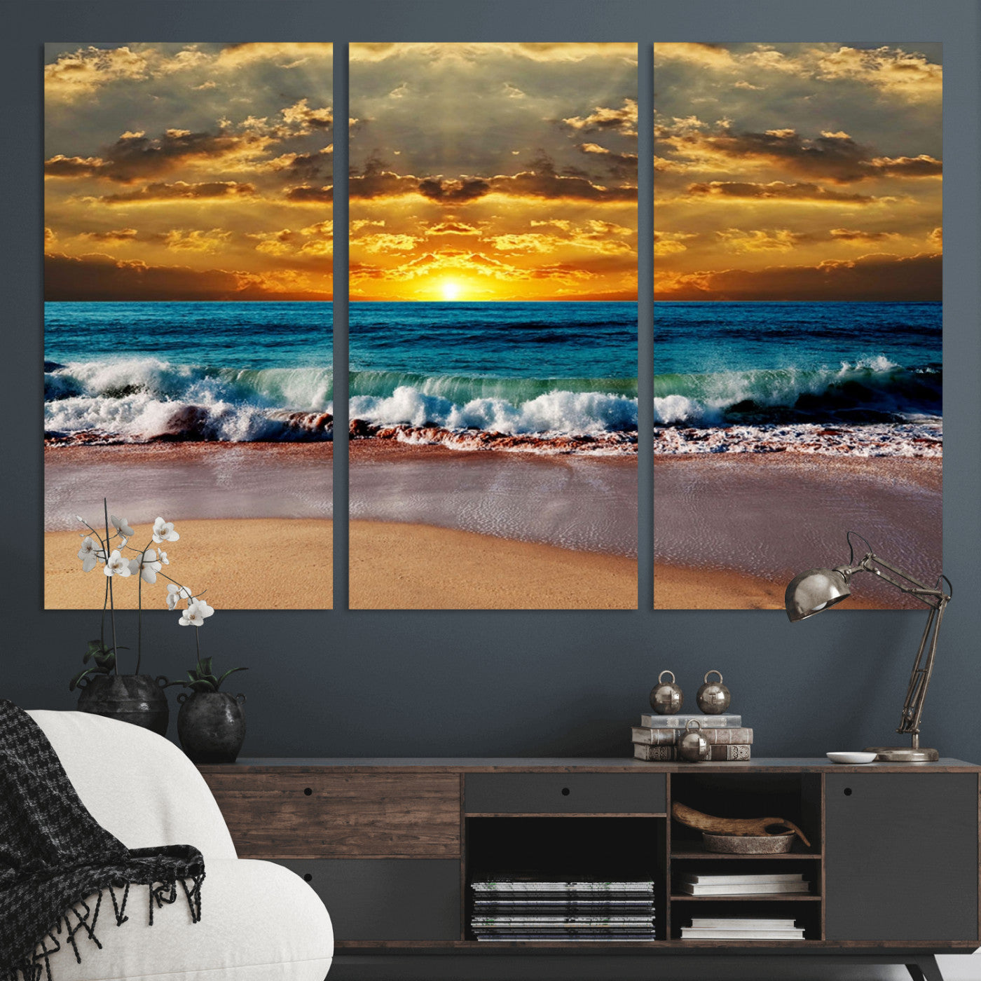 83389-MGV-CV-36X24-Ocean Sunrise Wall Art – Vibrant Beach Waves Canvas Print, Coastal Seascape Decor for Living Room or Office