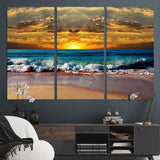 83389-MGV-CV-36X24-Ocean Sunrise Wall Art – Vibrant Beach Waves Canvas Print, Coastal Seascape Decor for Living Room or Office