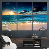 88985-MGV-CV-36X24-Ocean Sunset Wall Art – Tranquil Beach Waves Canvas Print, Coastal Seascape Decor for Living Room or Office