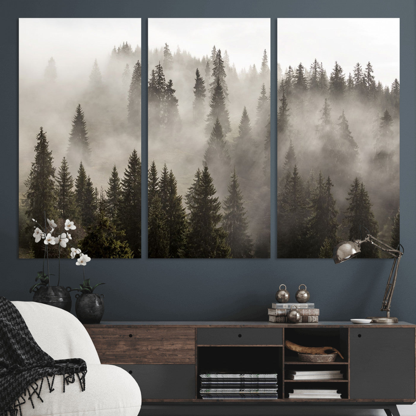 62862-MGV-CV-36X24-Misty Forest Wall Art – Tranquil Pine Tree Canvas Print with Mountain Fog, Nature Landscape Artwork for Living Room, Bedroom, or