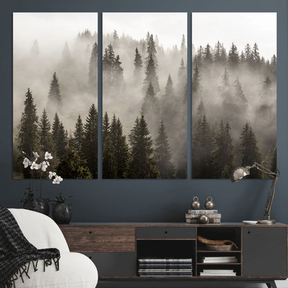 62862-MGV-CV-36X24-Misty Forest Wall Art – Tranquil Pine Tree Canvas Print with Mountain Fog, Nature Landscape Artwork for Living Room, Bedroom, or