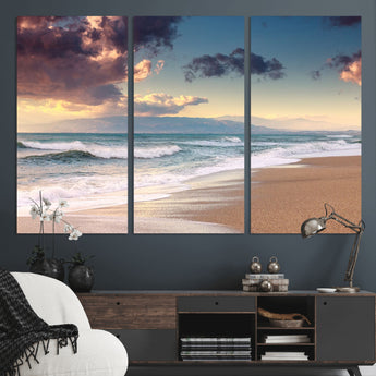 42253-MGV-CV-36X24-Serene Beach Waves Wall Art – Tranquil Ocean Horizon Canvas Print, Coastal Seascape Decor for Living Room or Office Wall