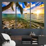 68606-MGV-CV-36X24-Tropical Palm Tree Ocean Wall Art – Sunset Beach Seascape Print, Coastal Paradise Decor for Living Room or Office