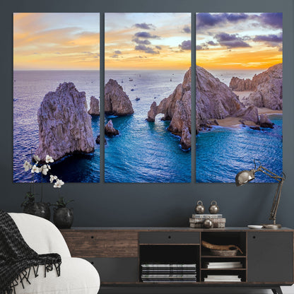 72955-MGV-CV-36X24-Ocean Rock Formation Wall Art – Sunset Coastal Seascape Print, Beach Landscape Decor for Living Room or Office