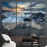 17902-MGV-CV-36X24-Rocky Shore Ocean Sunset Wall Art – Coastal Seascape Canvas Print, Nature Beach Decor for Living Room or Office