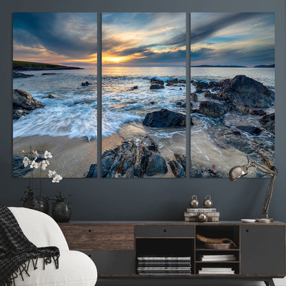 17902-MGV-CV-36X24-Rocky Shore Ocean Sunset Wall Art – Coastal Seascape Canvas Print, Nature Beach Decor for Living Room or Office